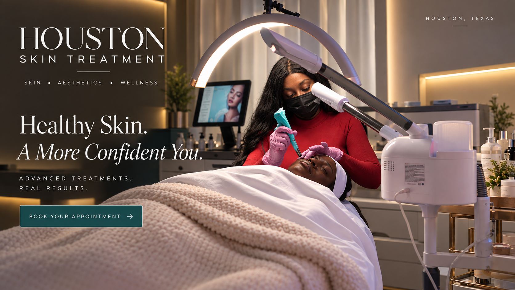Batukarin Sorie performing a professional skin treatment in a private Houston medical spa suite